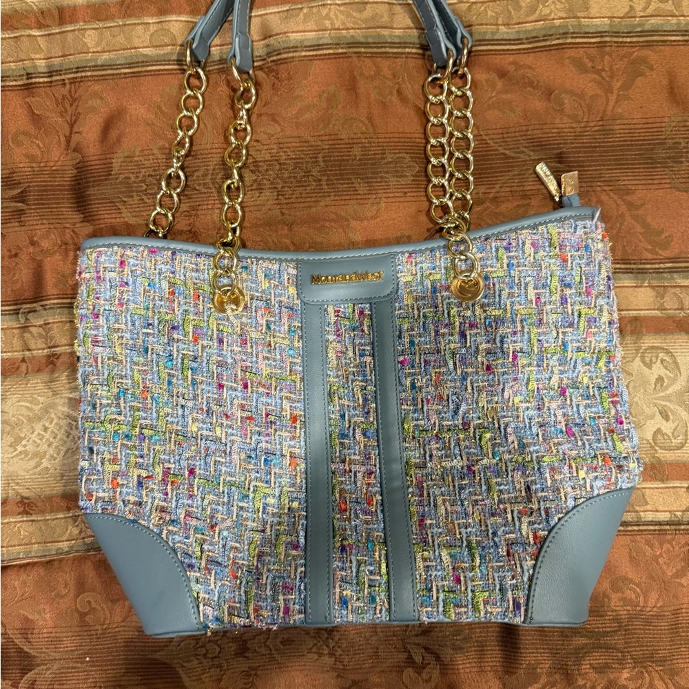 Montana West Blue and Multicolor Tweed Tote